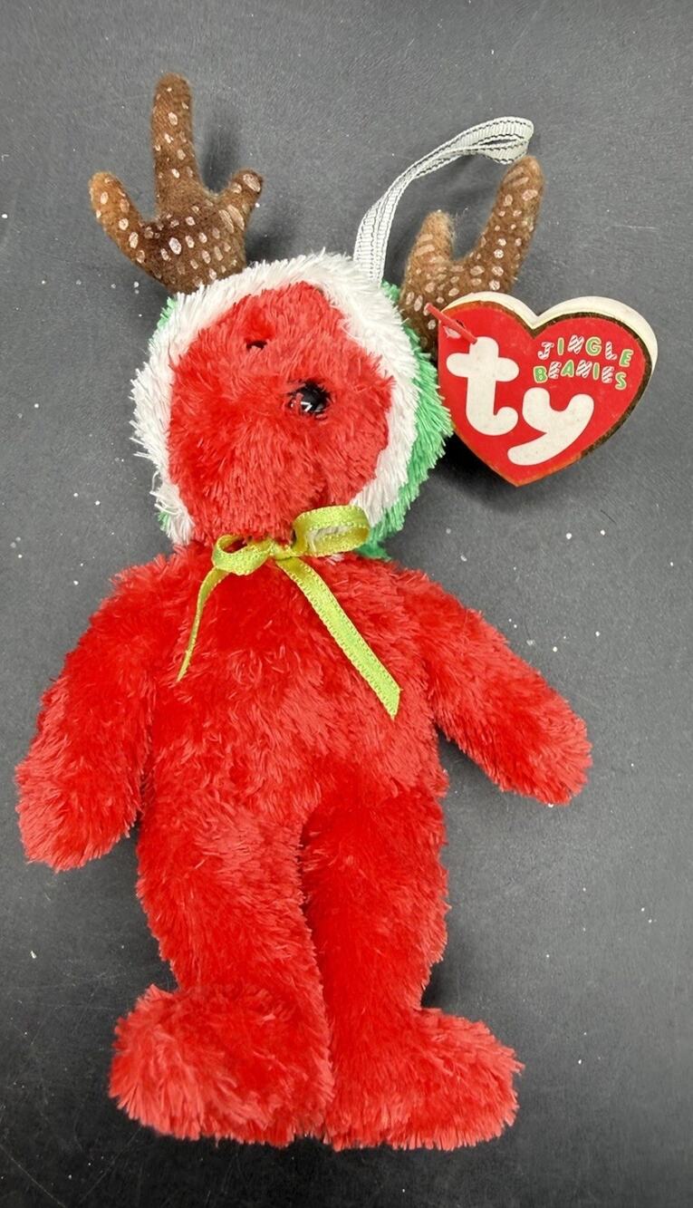 Ty Jingle Beanie Baby: 2002 Holiday Teddy the Red Bear Plush Ornament LO27
